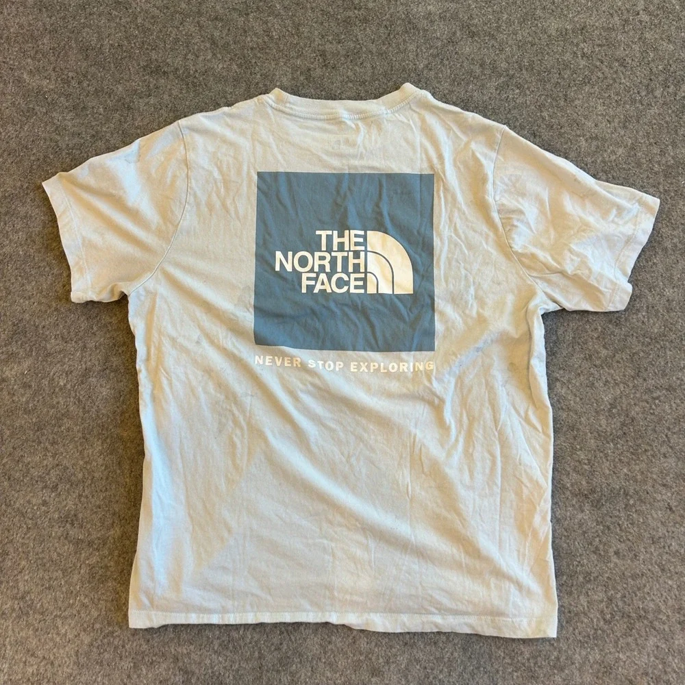 Women's The North Face Never Stop Exploring Baby Blue Outdoors T-Shirt Size Lg - Picture 2 of 11